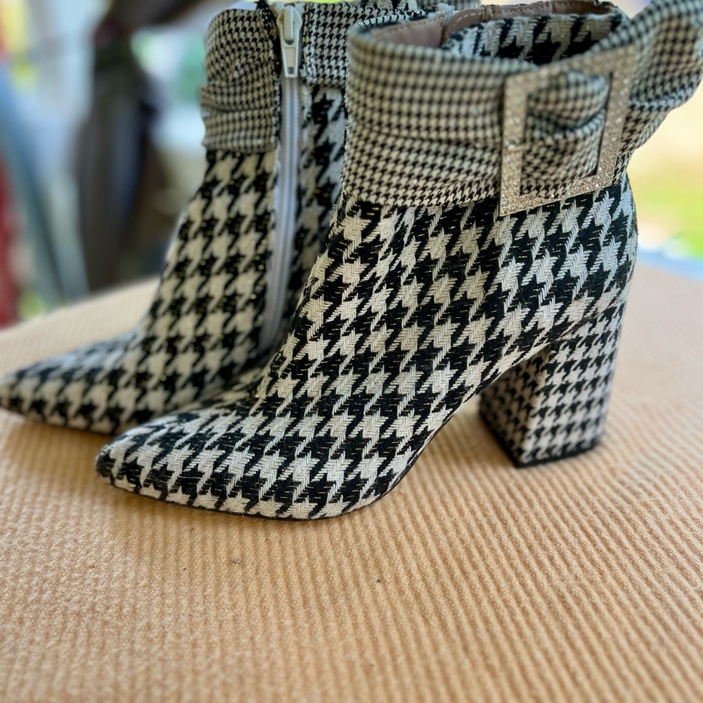 Betsey Johnson Houndstooth Ankle Boots - Black and White